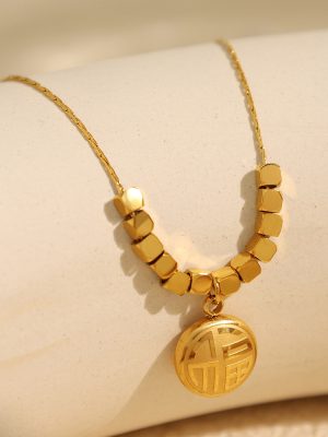 Design Retro Easy Matching Geometric Stainless Steel Necklace Ornament Women's Light Luxury Advanced New Chinese Clavicle Chain
