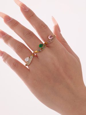 Full Rhinestone Zircon Water Drop Ring Design Light Luxury Stainless Steel 18K Gold Plating Index Finger Can't Stop Color