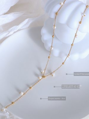 Marka French Style Imitation Baroque Pearl Necklace Stainless Steel 18K Gold Plating Necklace Y-Shaped Accessories Tassel
