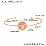 color: TXZ274-Gold Imported Czech Pink Glass Bangle