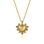 color: Gold C-015 Rainbow Heart Necklace