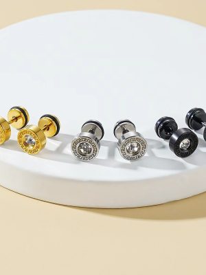National Retro round Great Wall Pattern Diamond Stainless Steel Studs Unisex Ear Rings