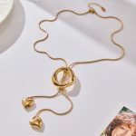 Long Shaped Circle Pull Heart Tassel Sweater Chain Design Versatile Stainless Steel Necklace