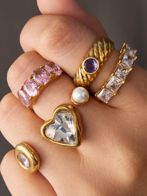 Stainless Steel Ornament Casting Irregular Zircon Ring Female Thread Does Not Fade
