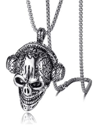 2022 New Punk Jewelry Non-Mainstream Trendy Men's Band Retro Skull Headset Stainless Steel Pendant Necklace
