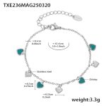 color: TXE236-Green Color Heart Steel Color Bracelet 16+5cm