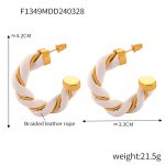 color: F1349-White Leather Earrings