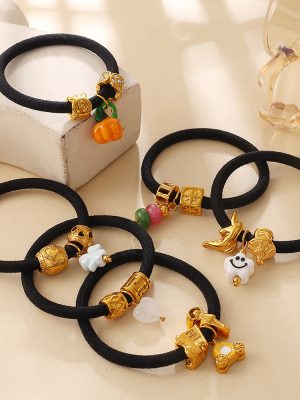 Design Pumpkin Cloud Smiley Face Multi-Shape Beaded High Elasticity Black Hair Ring All-Match Headdress