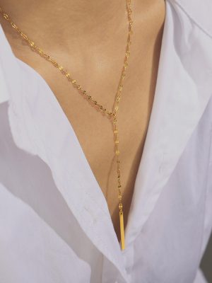 Simple Geometric Elements Ring Pendant Y-Shaped Tassel Necklace Stackable Cold Stainless Steel Gold-Plated Necklace