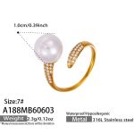 color: A188-Inlaid 5A Zircon Gold Pearl Open Ring