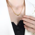 color: P1470-Gold Black Agate Necklace -40+5cm