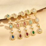 Light Luxury Full Diamond Color Water Drop Zircon Eardrops Earrings Stainless Steel Earrings Jewelry Female Vacuum Vapor Plating 18K Gold