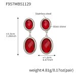 color: F957-Red Color Faceted Stone Steel Color Earrings