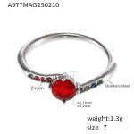 color: A977-Steel Color Red Zircon Ring / size: US 7