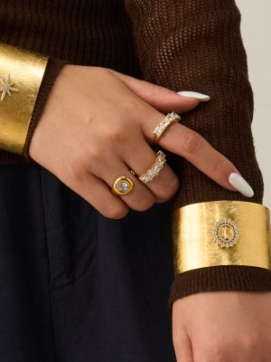 Stainless Steel 5A Zircon Bracelet 18K Gold Cross Open-End Bracelet Exaggerated Personalized Bracelet