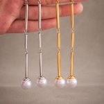 High Quality High-Gloss Shell Pearls round Tube Long Patchwork Earrings Light Luxury High-End Stainless Steel Earrings Face Slimming
