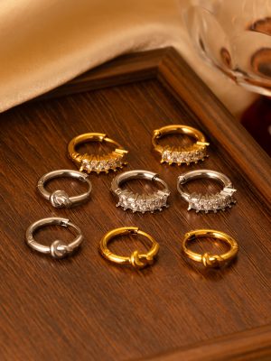 Square Zircon Stainless Steel Earrings Women's Exquisite Light Luxury Buckle All-Match 18K Plated Earrings