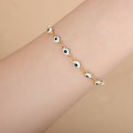 color: E459-White Green Enamel Gold Bracelet -18+4cm