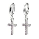 color: Cross Pink Zircon Earrings Steel Color
