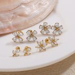 Threaded Stud Earrings for Women Stainless Steel Piercing Ornaments Earrings Ear Bone Stud Flower Earrings Entry Lux Elegant Premium Gift
