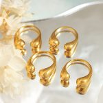 Grid Simple Bracelet Simple Geometric Index Finger Ring Stainless Steel 18K Gold Plating Opening Jewelry
