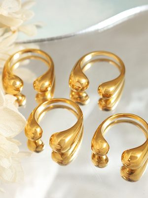 Grid Simple Bracelet Simple Geometric Index Finger Ring Stainless Steel 18K Gold Plating Opening Jewelry