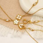 Geometric Heart Design Versatile Necklace for Women, Stylish Shell-Inlaid Clavicle Chain