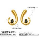 color: F783-U Shape Black Zircon Gold Earrings