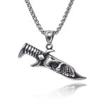 Skull Dagger Hidden Device Punk Pearl Chain Stainless Steel Necklace Vintage Pendant Ornaments