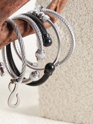 Simple Retro Bracelet All-Match Non-Fading Stainless Steel Plated Open Brushed Small Waist Bracelet