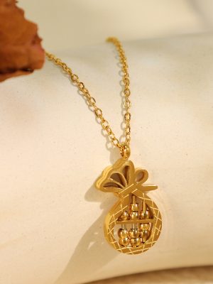 New Gold Money Bag Pendant Stainless Steel Necklace Retro Light Luxury Advanced Clavicle Chain Temperament Wild Necklace