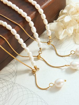 Light Luxury Freshwater Pearl Stainless Steel Gold Plated Snake Bone Necklace Personalized Bracelet Mother Style Ornament
