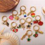 New Marine DIY Dripping Octopus Turtle Pendant Earrings Stainless Steel 18K Gold Plating Cute Earrings