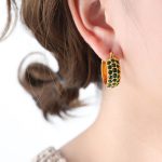 color: F864-Gold Green Rhinestone Earrings