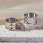 British Retro Personalized Grid Texture Design Ring Double Layer Lantern Ring Inlaid Zircon Stainless Steel Trendy Cool Ring