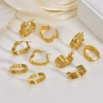 Gold Wheat Stainless Steel Earrings, Light Luxury Geometric Exaggerated Earrings for Women, Asymmetric High-End Ear Studs