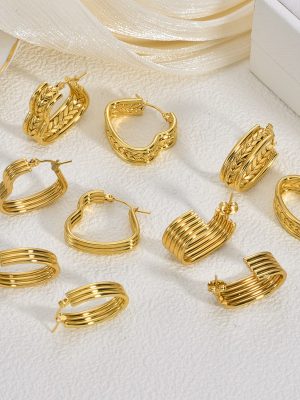 Gold Wheat Stainless Steel Earrings, Light Luxury Geometric Exaggerated Earrings for Women, Asymmetric High-End Ear Studs