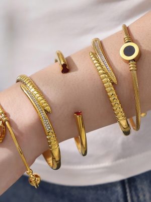 Environmentally Friendly Stainless Steel Geometric Open Bracelet Combination Plated 18K Real Gold Simple Bracelet