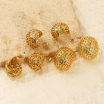 Woven Hollowed Stainless Steel Ball Stud Earrings for Women Classic Style Stud Earrings Premium Ornament