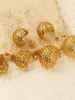 Woven Hollowed Stainless Steel Ball Stud Earrings for Women Classic Style Stud Earrings Premium Ornament