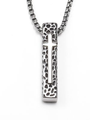Retro Stainless Steel Stone Pattern Rectangular Cross Personalized All-Match Necklace Accessories
