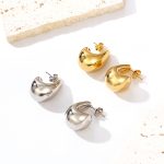 INS French Retro Semicircle Stainless Steel Hollow Earrings Women's 18K All-Match Earrings