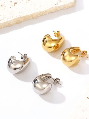 INS French Retro Semicircle Stainless Steel Hollow Earrings Women's 18K All-Match Earrings