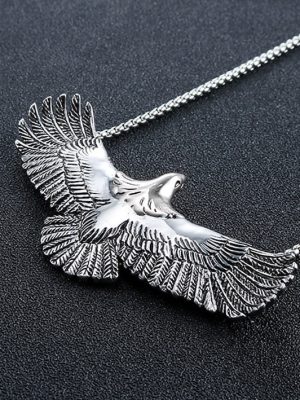 Hip Hop Exaggerated Eagle Pearl Chain Necklace Stainless Steel Retro Pendant Ornaments