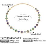 color: TXP599-Blue Zircon Gold Necklace 32+12cm