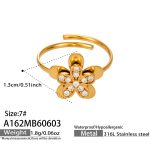 color: A162-Inlaid 5A Zircon Gold Flower Open Ring