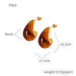 color: F854-Brown Resin Gold Stud Earrings