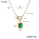color: P1244-Green Color Zircon Freshwater Pearl Necklace -37cm