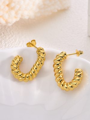 Light luxury women's stainless steel earrings, elegant high-end ear accessories, autumn/winter design, golden big ear stud.