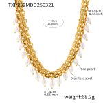 color: TXP232-Gold Shell Pearl Short Style Necklace 43cm